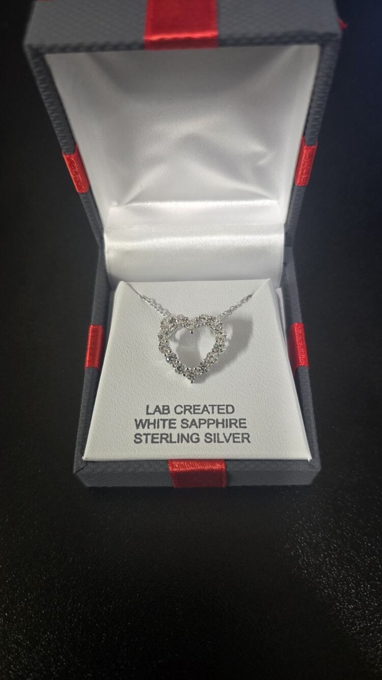 925 Sterling Silver Lab White Sapphire Heart 18" Necklace NEW 3.9gr W/box NK002
